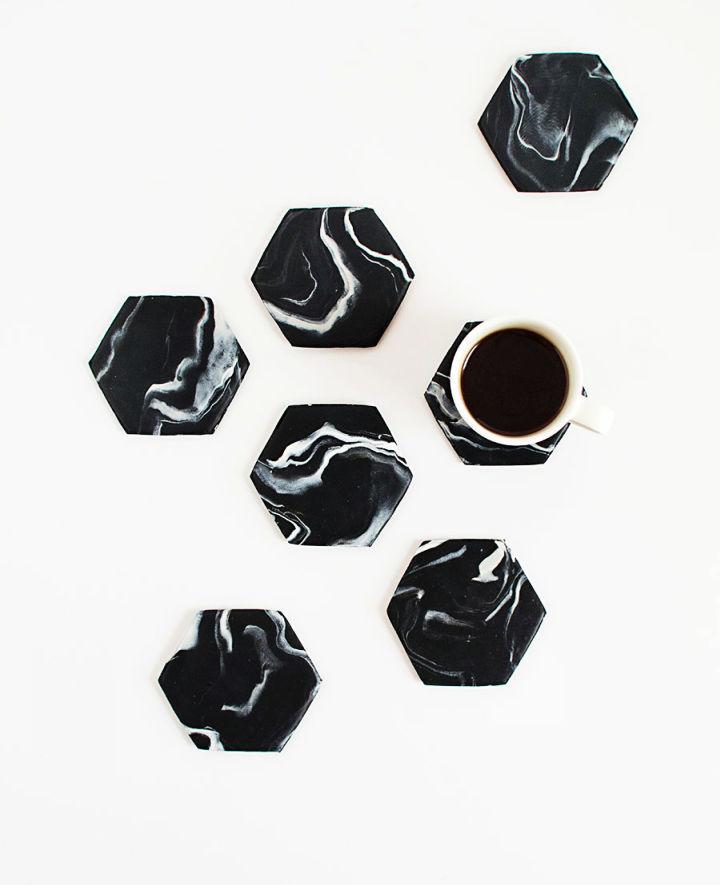 Black Marble Hexagon Coasters