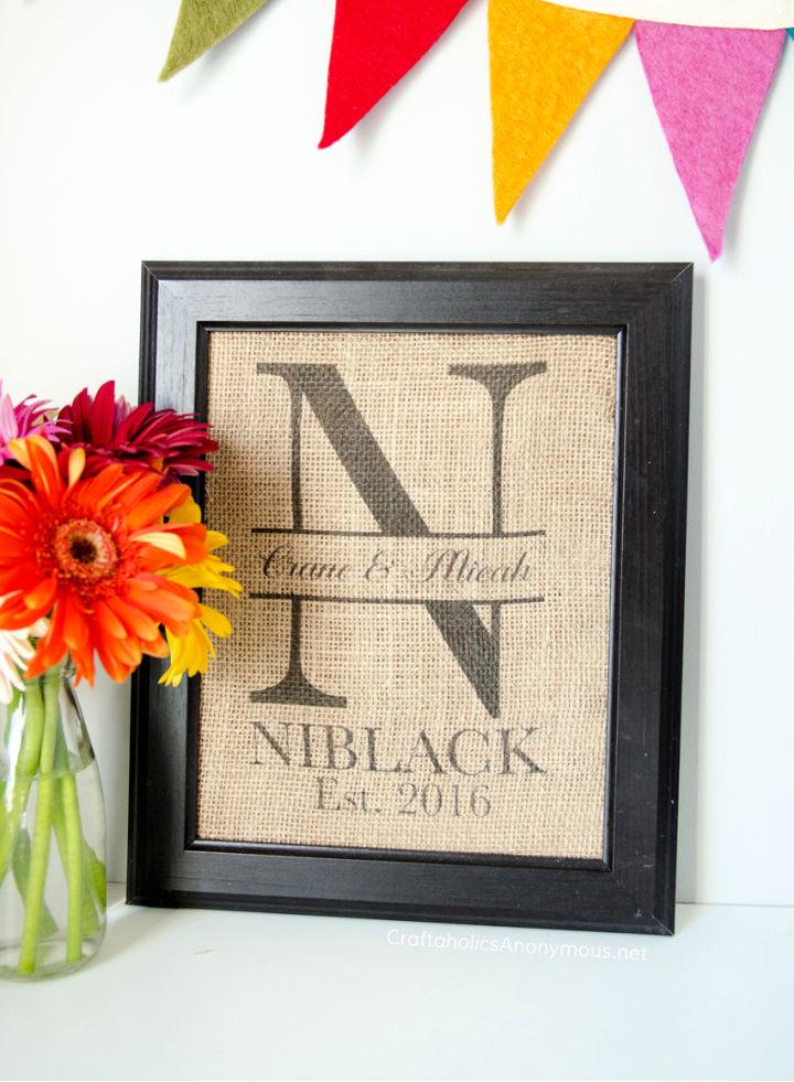 Burlap Monogram Wedding Gift