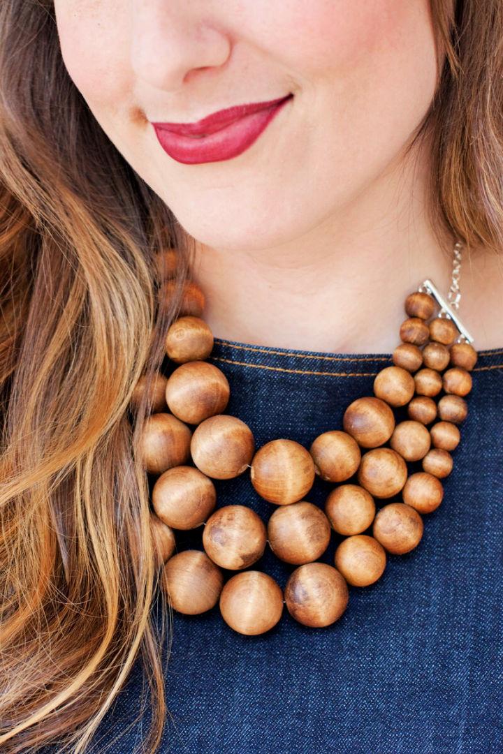 Chunky Wooden Bead Statement Necklace