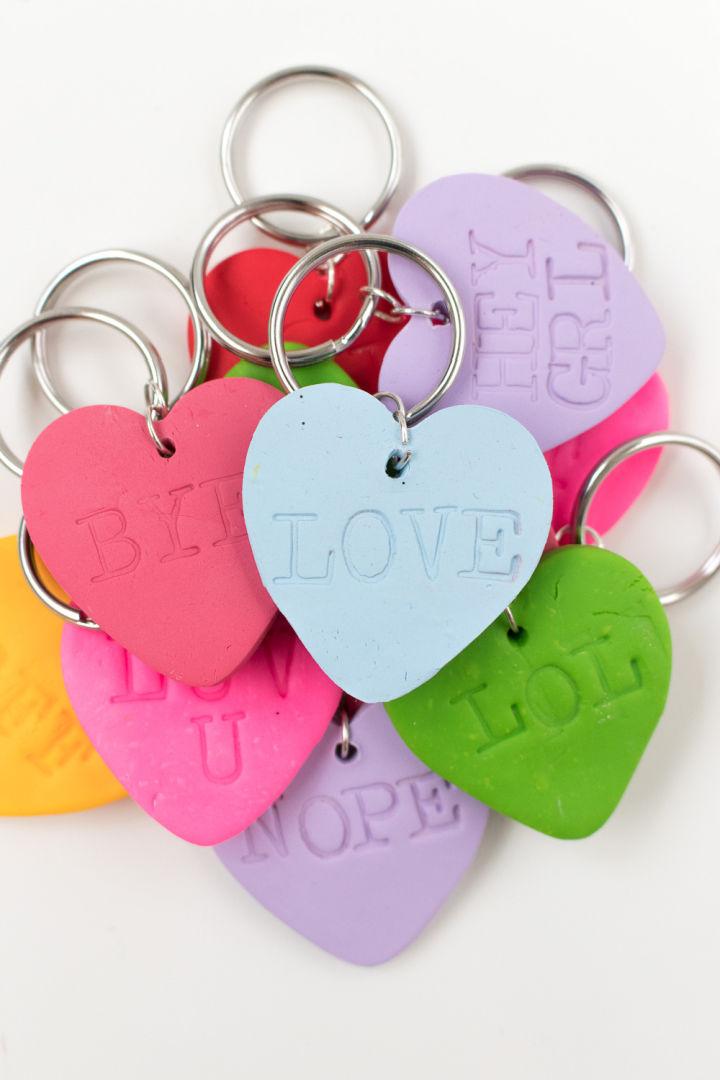 Clay Embossed Heart Keychains