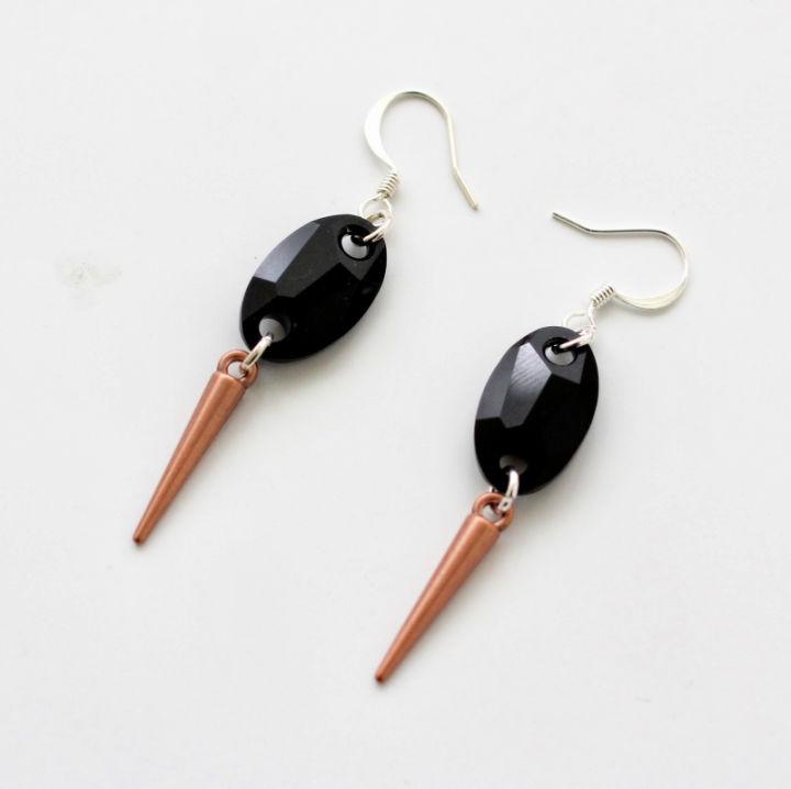 Copper Spike Black Crystal Earrings