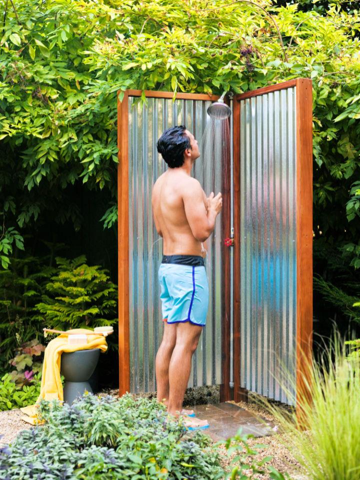 Corrugated Metal Outdoor Shower Plan