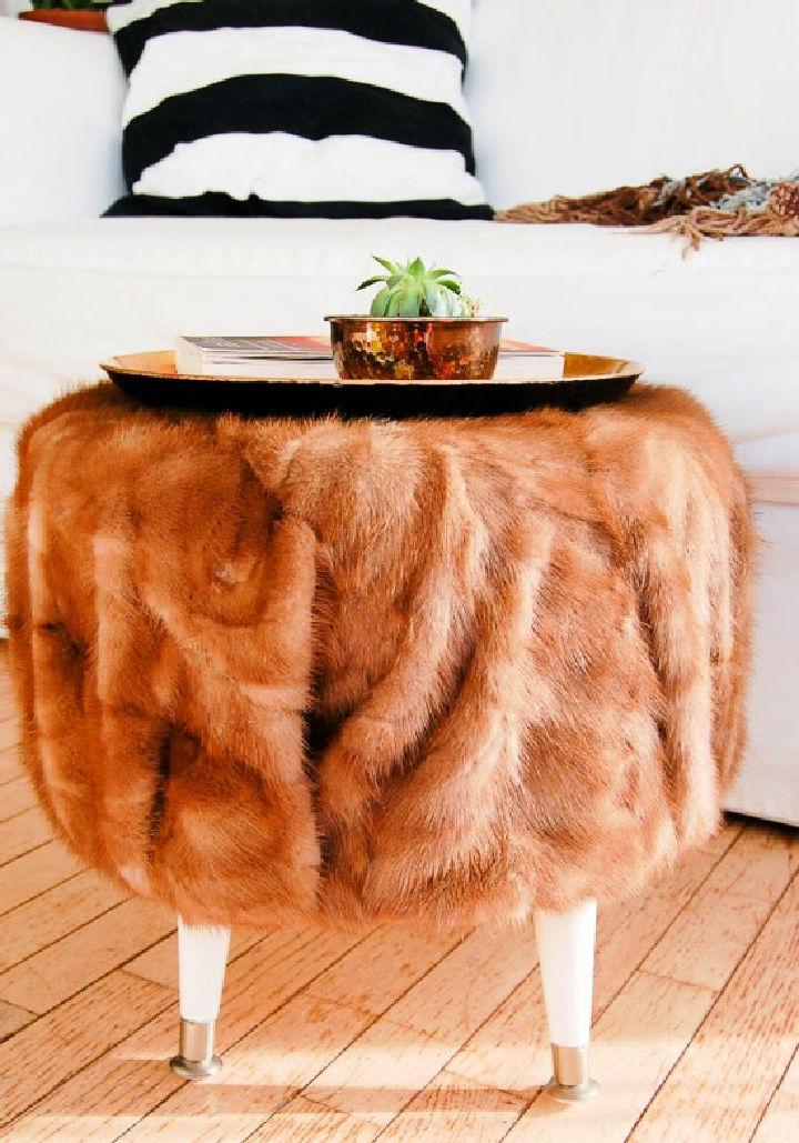 Fur Ottoman from Cable Spool