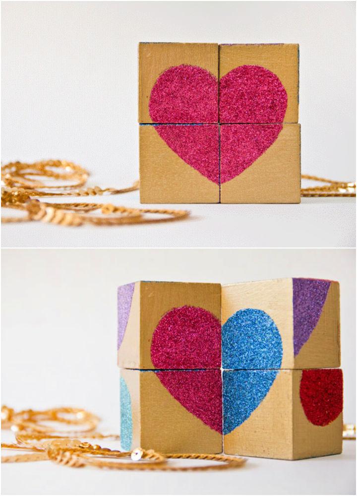 DIY Glittery Block Puzzle Valentines Gift