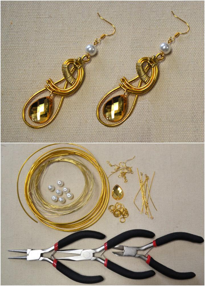 Gold Wire Dangle Earrings