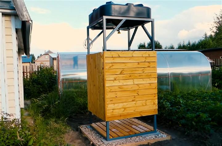 Outdoor Shower Made of Metal and Wood