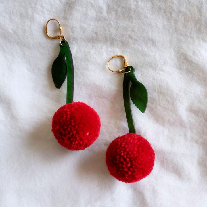 Pom Pom Cherry Earrings with Loome