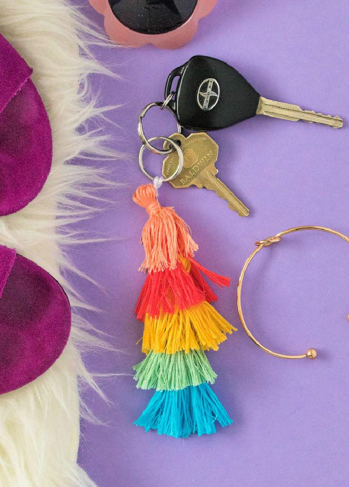 Rainbow Layered Tassel Keychain