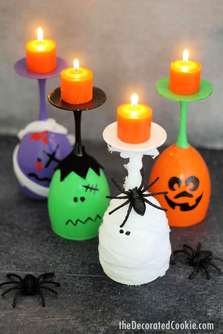 Simple Halloween Wine Glass Candles