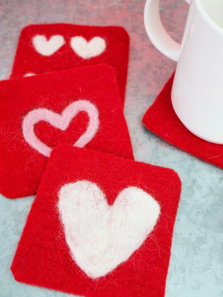 Valentines Day Felted Wool Coasters