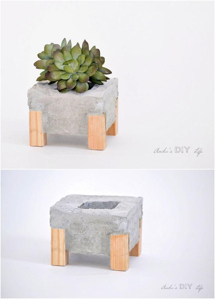 Concrete Planter With Wood Feet