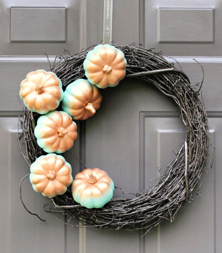 Copper And Aqua Gradient Pumpkin Wreath