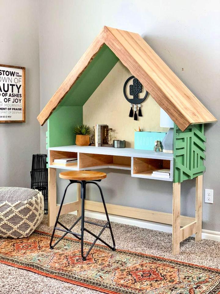 25 DIY Kids Desk Plans And Ideas To Build Your Own   DIY House Frame Kids Desk 