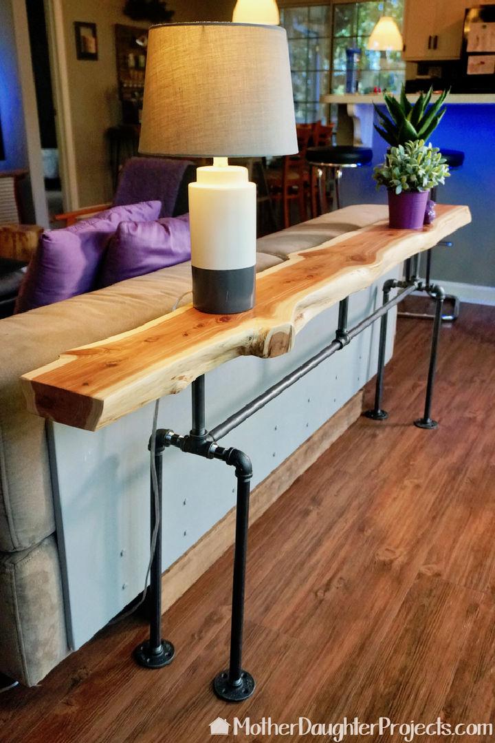 Live Edge Sofa Table with Industrial Pipe Legs