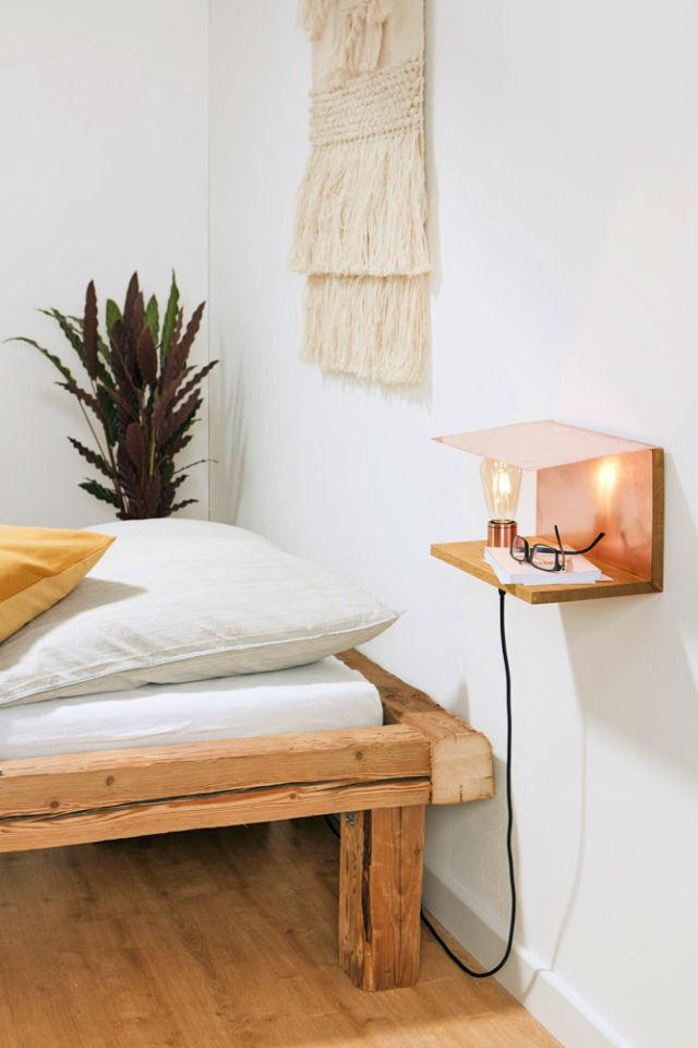 Floating Bedside Table and Lamp
