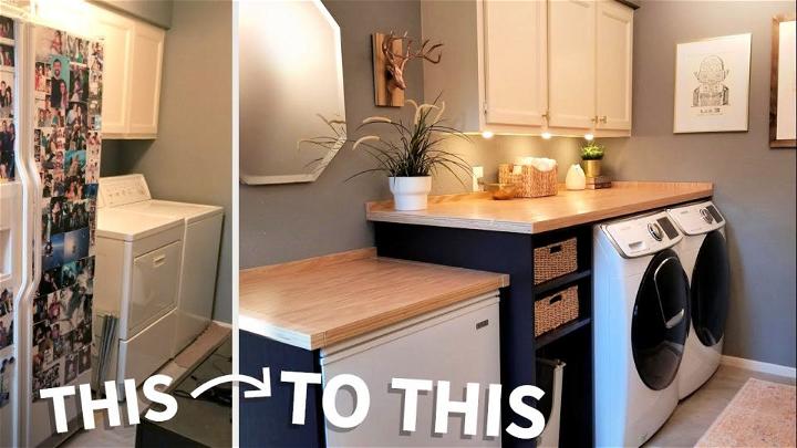Laundry Room Makeover w Wood Countertop