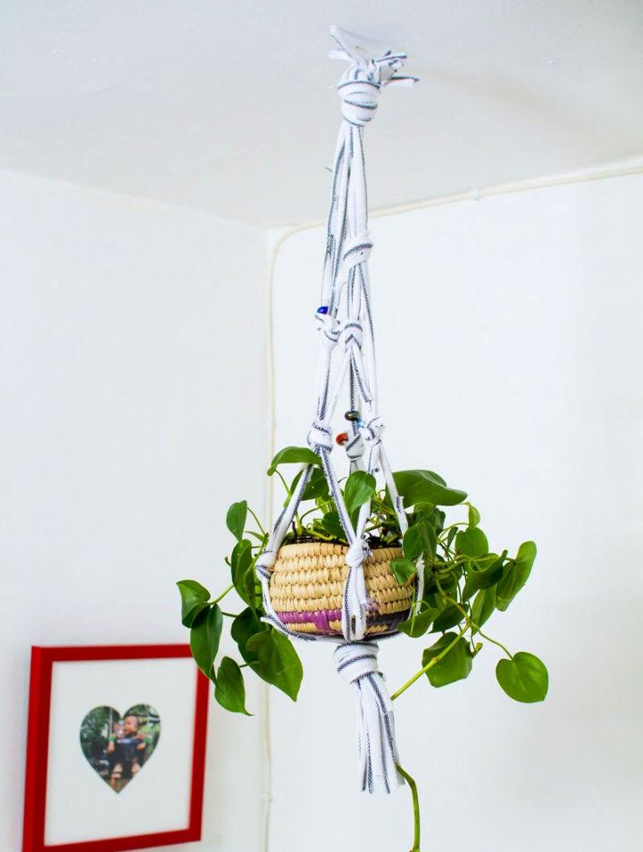 Macrame Hanging Planter from an Old T shirt