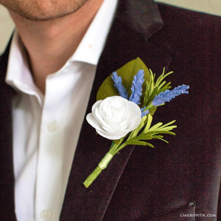 Crepe Paper and Rosemary Boutonniere