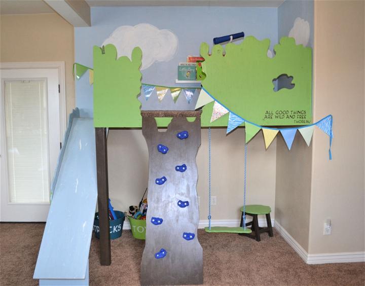Indoor Tree House with Slide and Climbing Wall