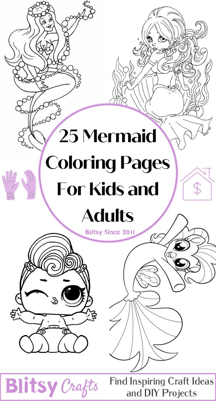 20 Easy and Free Mermaid Coloring Pages for Kids and Adults - Cute Mermaid Coloring Pictures and Sheets Printable