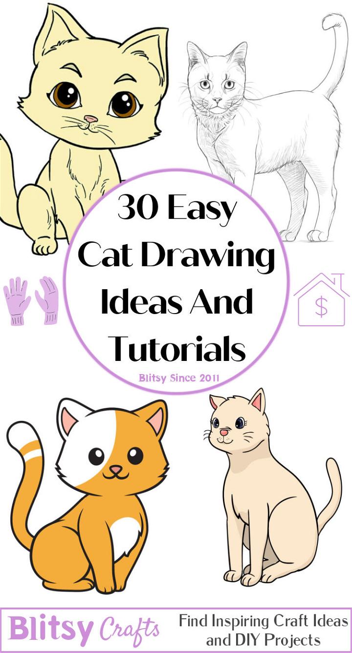 30 Cute and Easy Cat Drawing Ideas How To Draw A Cat Blitsy