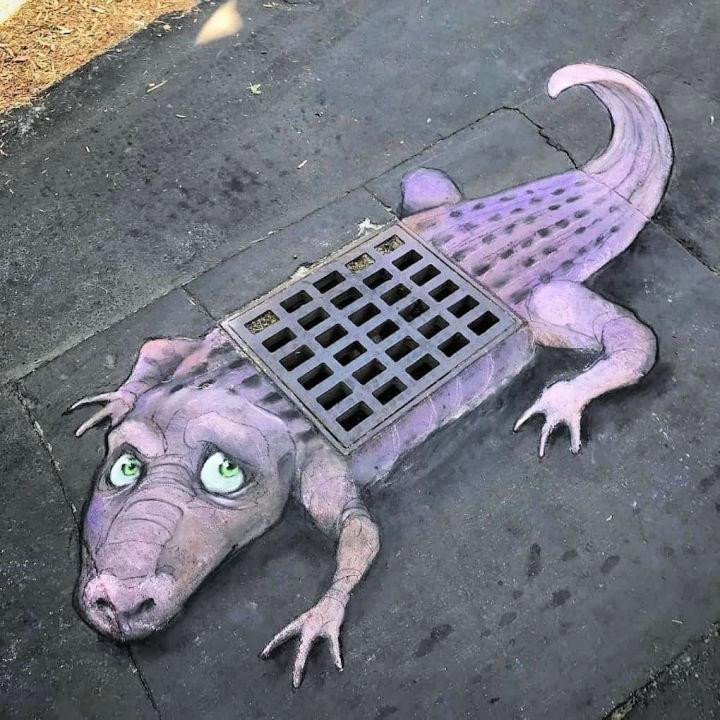 3D Crocodile Chalk Art