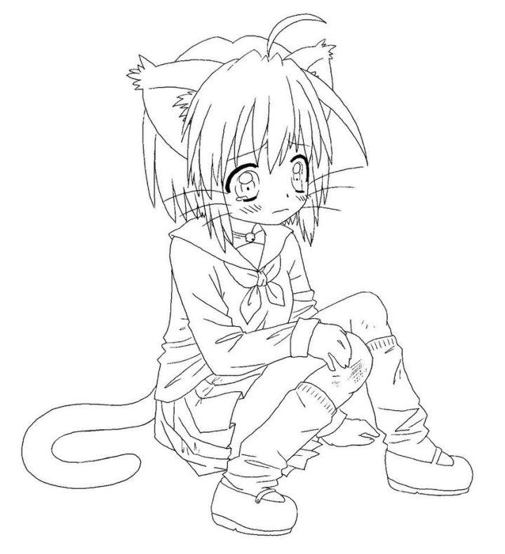 Anime Cat Girl Coloring Sheets