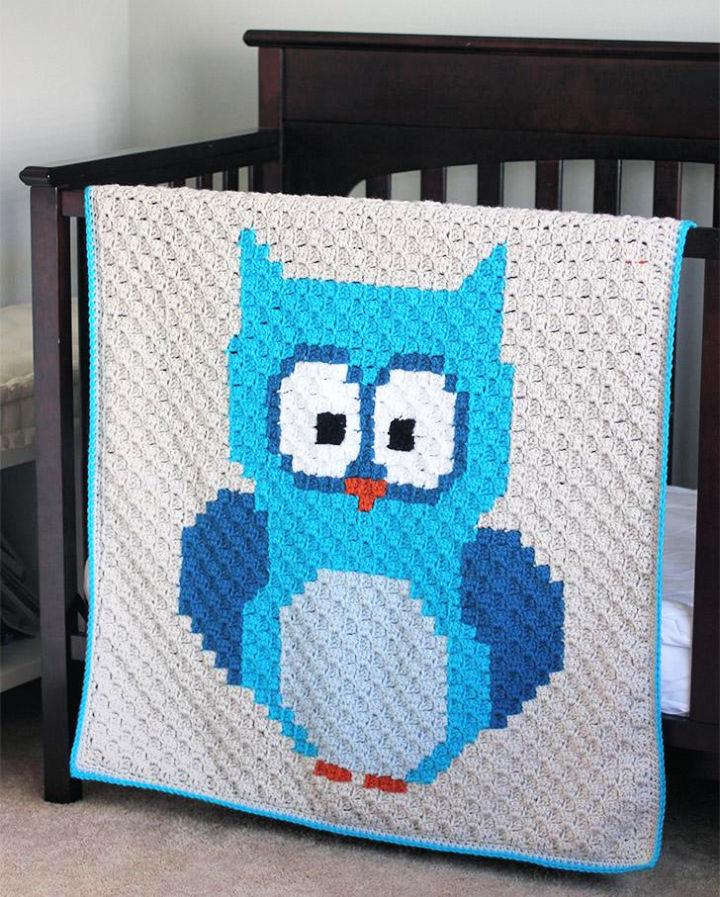 C2C Crochet Owl Baby Blanket Design- Free Pattern