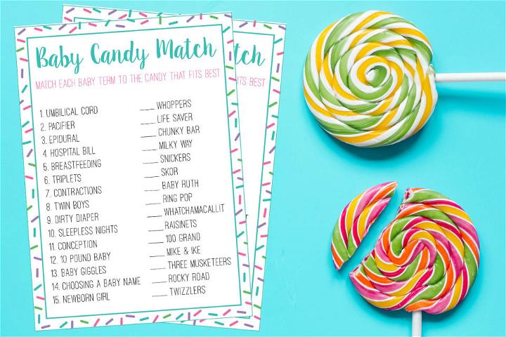 Candy Match Baby Shower Game with Answers Key