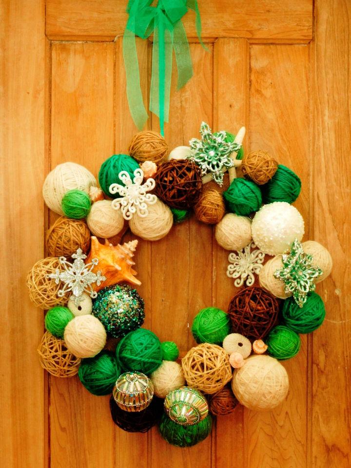 Cottage Style Yarn Styrofoam Ball Wreath