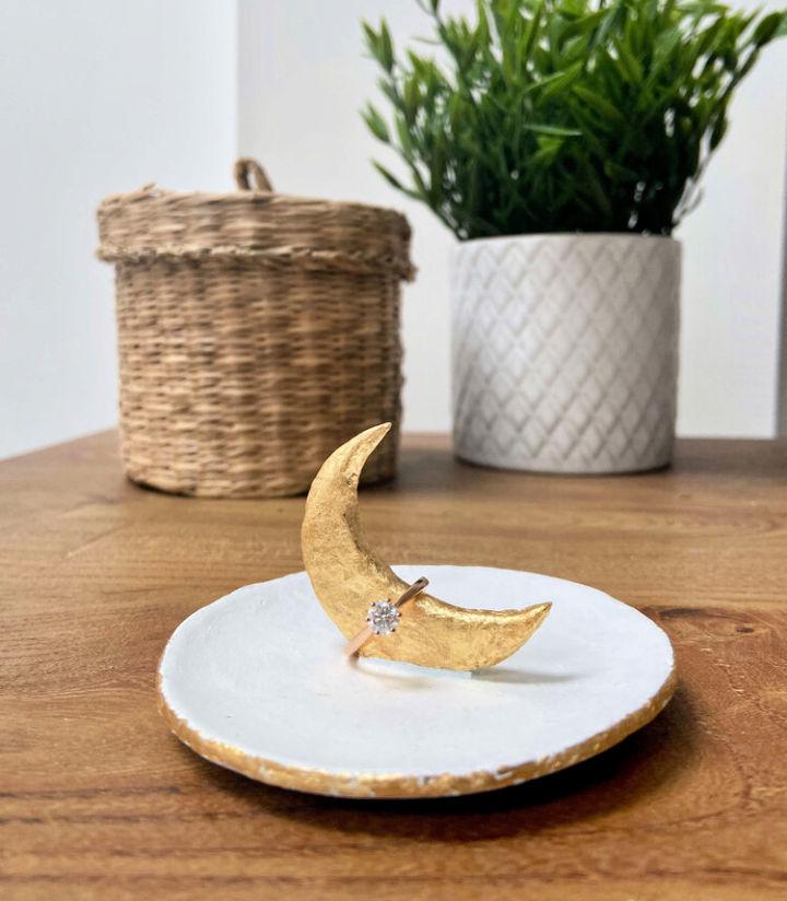Crescent Moon Ring Dish Out of Air Dry Clay