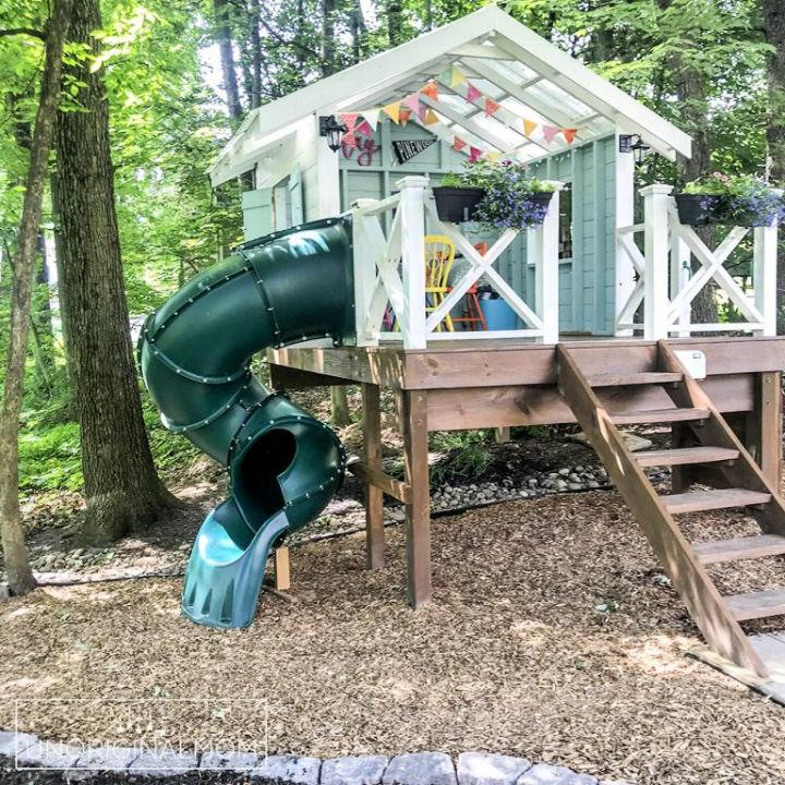 DIY Backyard Playhouse with Slide