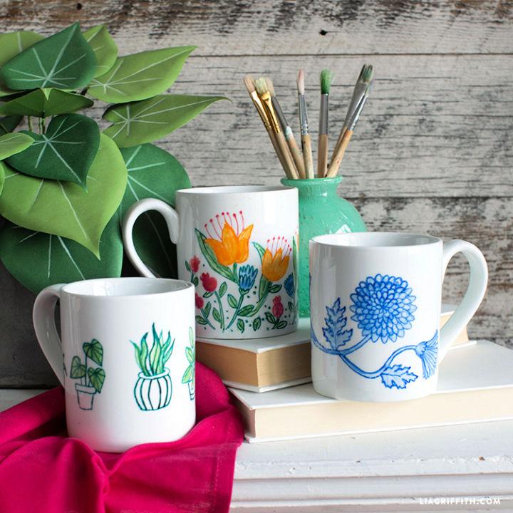 DIY Botanical Painted Mugs