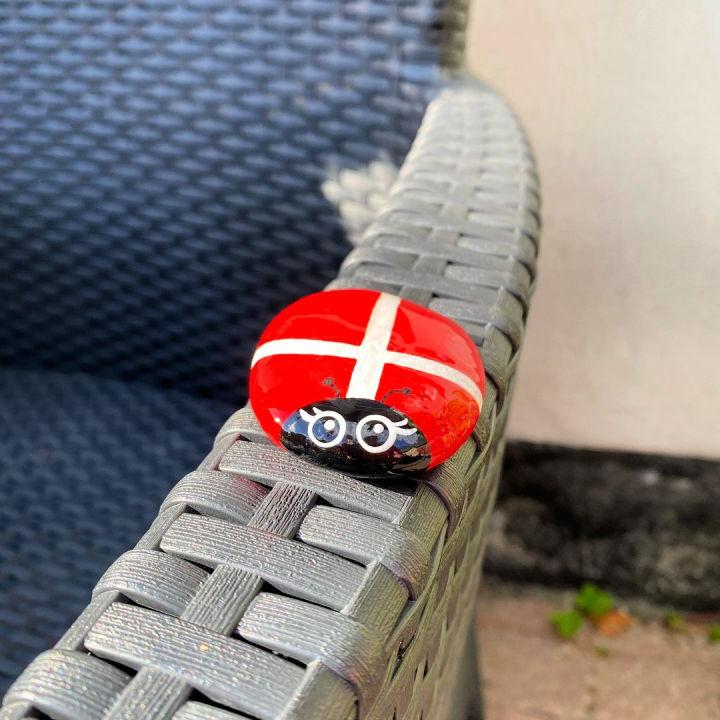 Danish Flag Bug Painted Rock