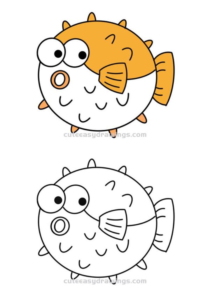 Draw a Cartoon Puffer Fish for Kids