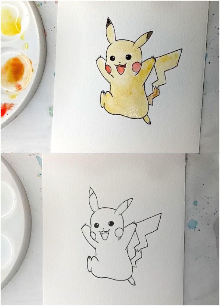 Draw a Pikachu and Paint It with Watercolor