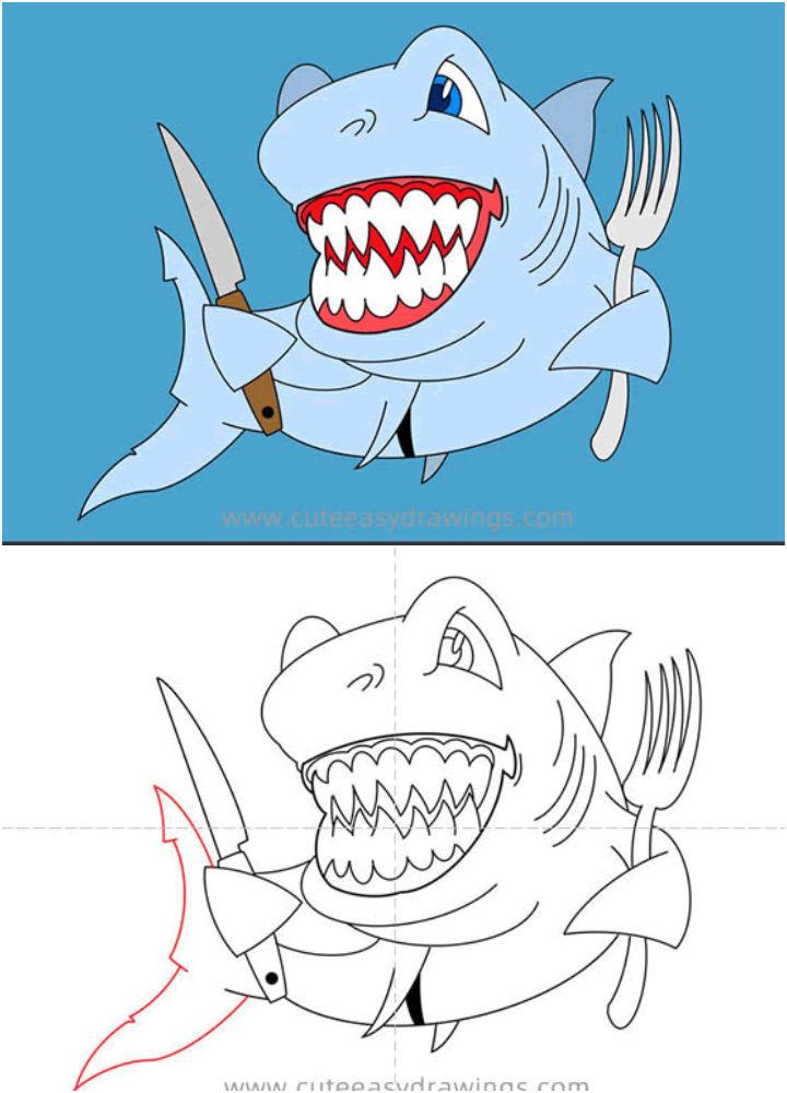 Draw a Shark with Tableware Step by Step