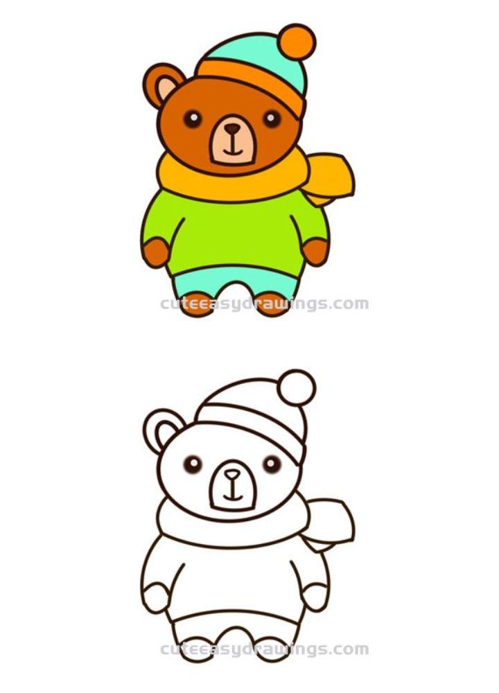 Draw a Winter Cartoon Bear for Kids