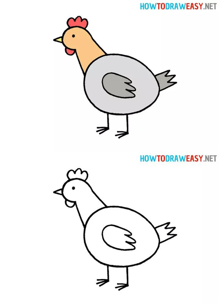 Easy Chicken Drawing for Kids