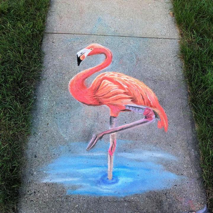 Flamingo Sidewalk Chalk Art