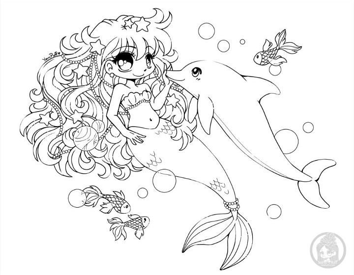 Free Chibi Mermaid Coloring Page