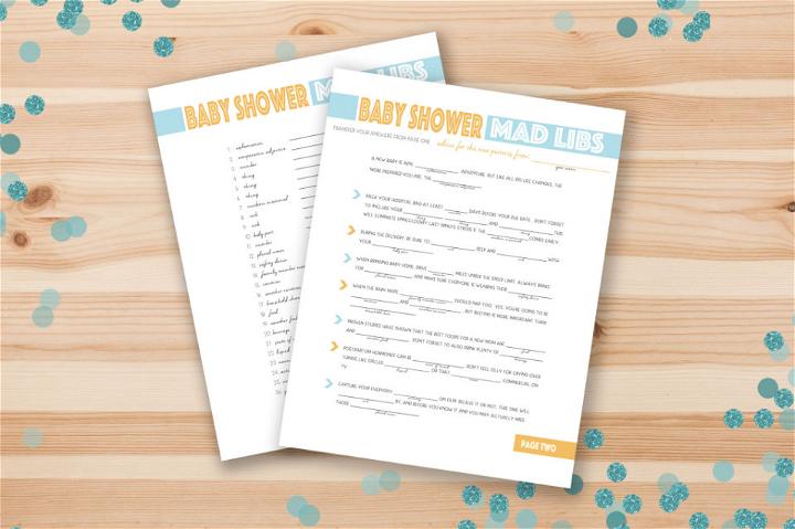 Funny Printable Baby Shower Mad Libs Game