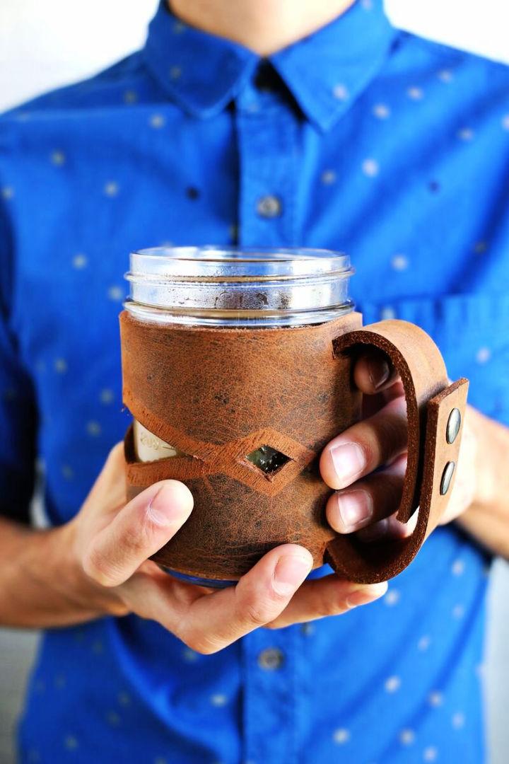 Leather Mason Jar Sleeve 1