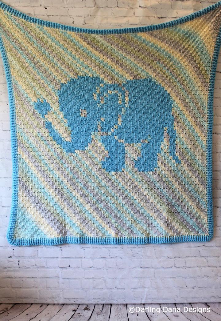 Little Love Elephant C2C Crochet Baby Blanket Pattern