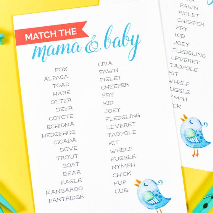 Mama and Baby Matching Game Printable