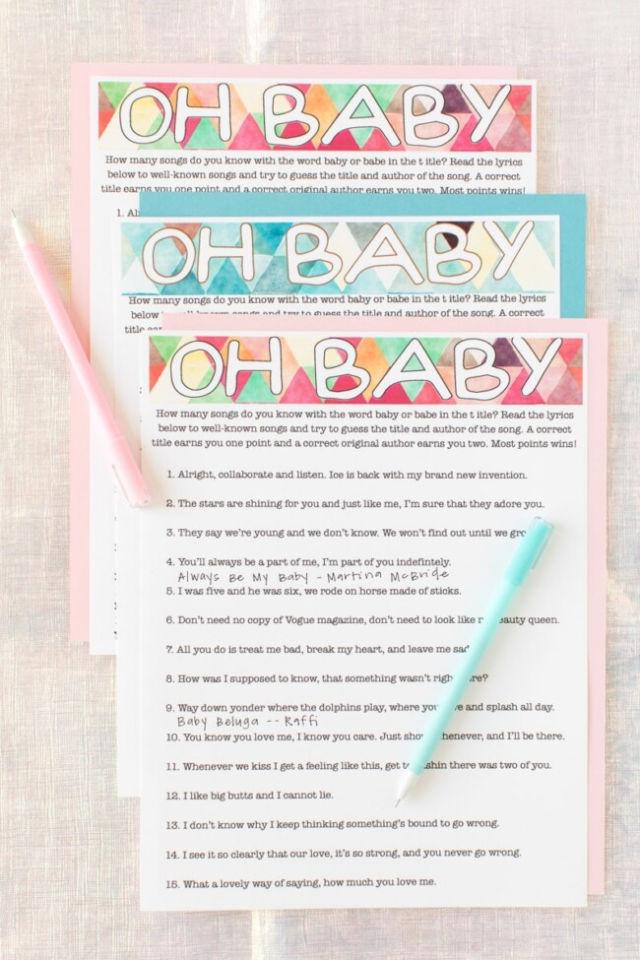 Oh Baby Printable Baby Shower Game