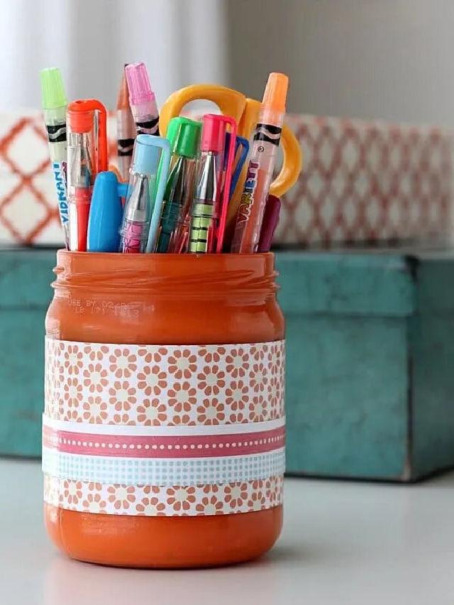 Pen Holder with Glass Jar and Mod Podge