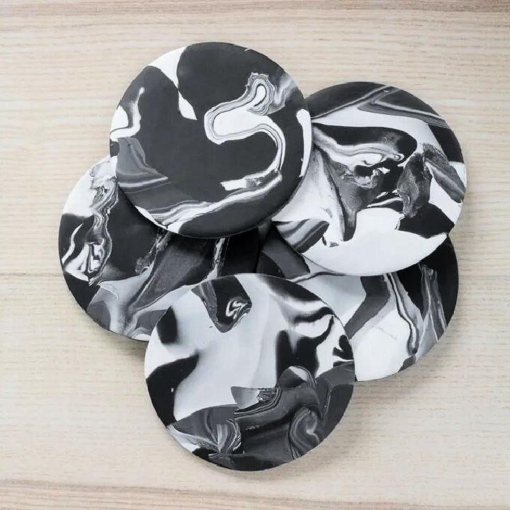 Polymer Clay Coasters with Monochrome Marbled