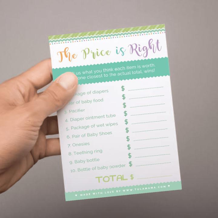 Price Is Right Baby Shower Game Template