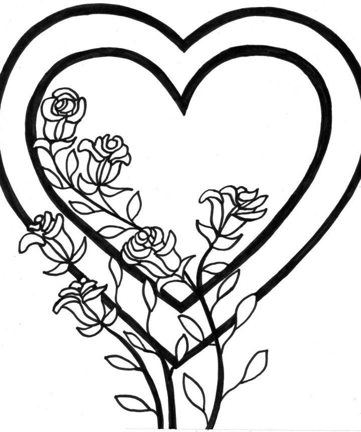 Printable Heart And Flower Coloring Pages